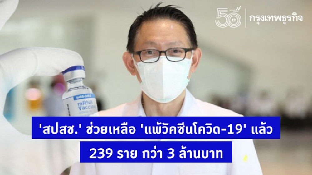 'สปสช.' ช่วยเหลือ 'แพ้วัคซีนโควิด-19' เบื้องต้นแล้ว 239 ราย กว่า 3 ล้านบาท