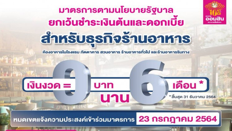 "ออมสิน"พักหนี้6เดือนลูกหนี้ร้านอาหาร