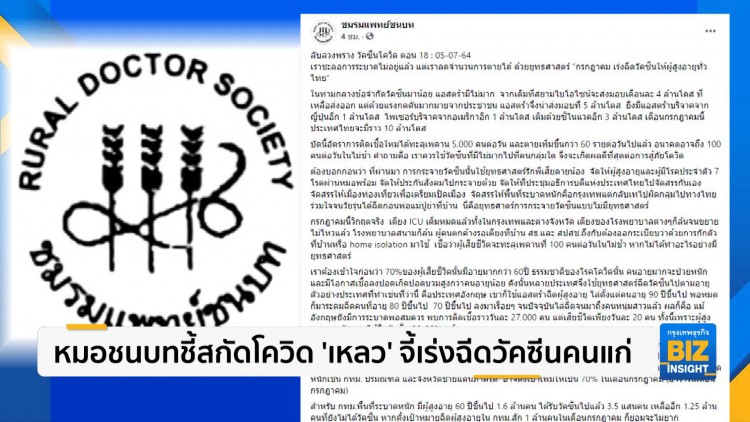 หมอชนบทชี้สกัดโควิด 'เหลว' จี้เร่งฉีดวัคซีนคนแก่