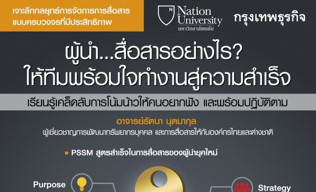 17 มิ.ย. ผู้นำ ... สื่อสารอย่างไรให้ทีมพร้อมใจทำงานสู่ความสำ
