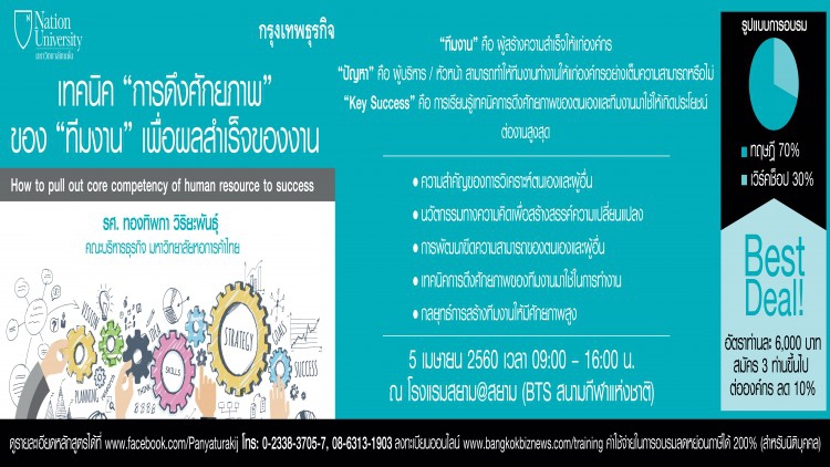 หลักสูตร เทคนิค “การดึงศักยภาพ”ของ “ทีมงาน” เพื่อผลสำเร็จ