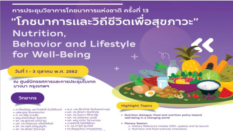 เชิญท่านที่สนใจเข้าการประชุมวิชาการโภชนาการแห่งชาติ ครั้งที่ 13