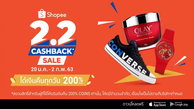 “ช้อปปี้” ส่งแคมเปญ “Shopee 2.2 Cashback Sale” 