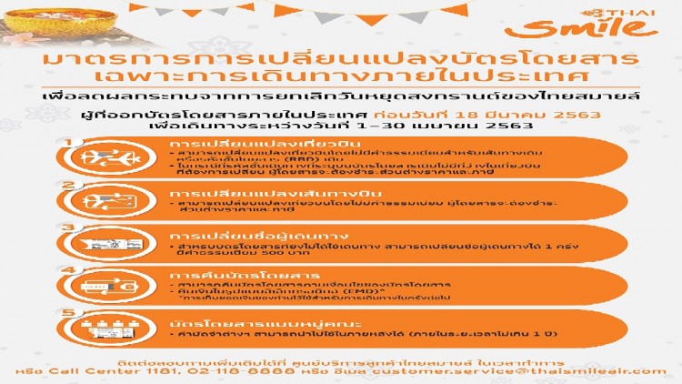 ไทยสมายล์ดูแลผู้โดยสารได้รับผลกระทบยกเลิกวันหยุดสงกรานต์