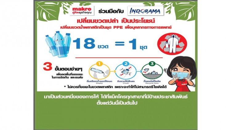 แม็คโคร ผนึก อินโดรามาฯ “เปลี่ยนขวดน้ำพลาสติกเป็นชุด PPE”