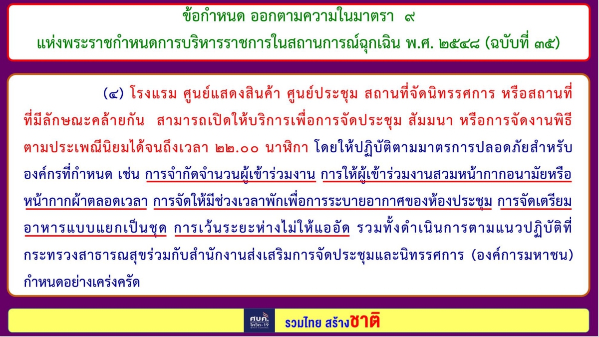 สรุป 8 ข้อกำหนด "ปรับมาตรการ" จาก ศบค. บังคับใช้ 16 ต.ค. 64
