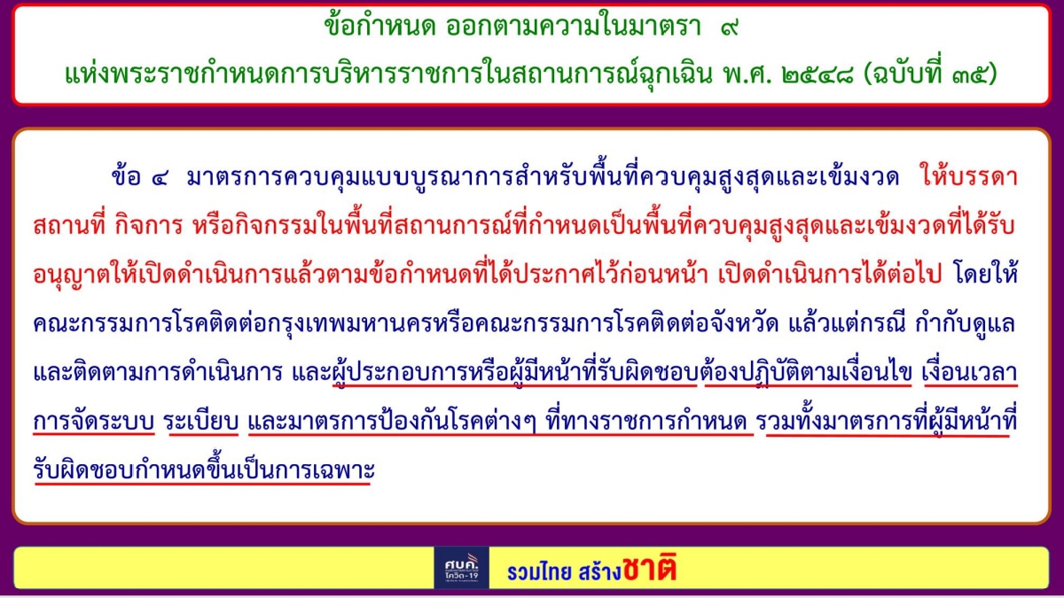 สรุป 8 ข้อกำหนด "ปรับมาตรการ" จาก ศบค. บังคับใช้ 16 ต.ค. 64