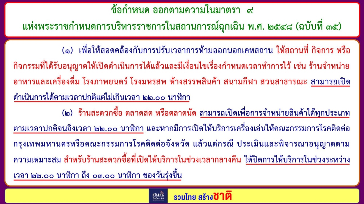 สรุป 8 ข้อกำหนด "ปรับมาตรการ" จาก ศบค. บังคับใช้ 16 ต.ค. 64