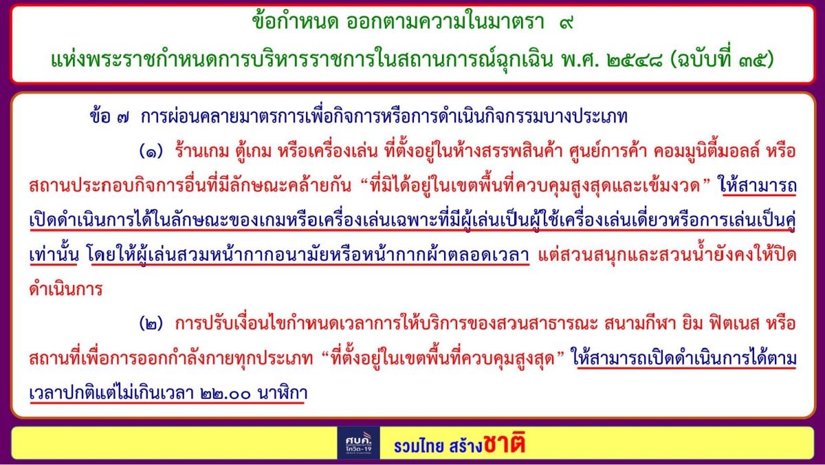 สรุป 8 ข้อกำหนด "ปรับมาตรการ" จาก ศบค. บังคับใช้ 16 ต.ค. 64