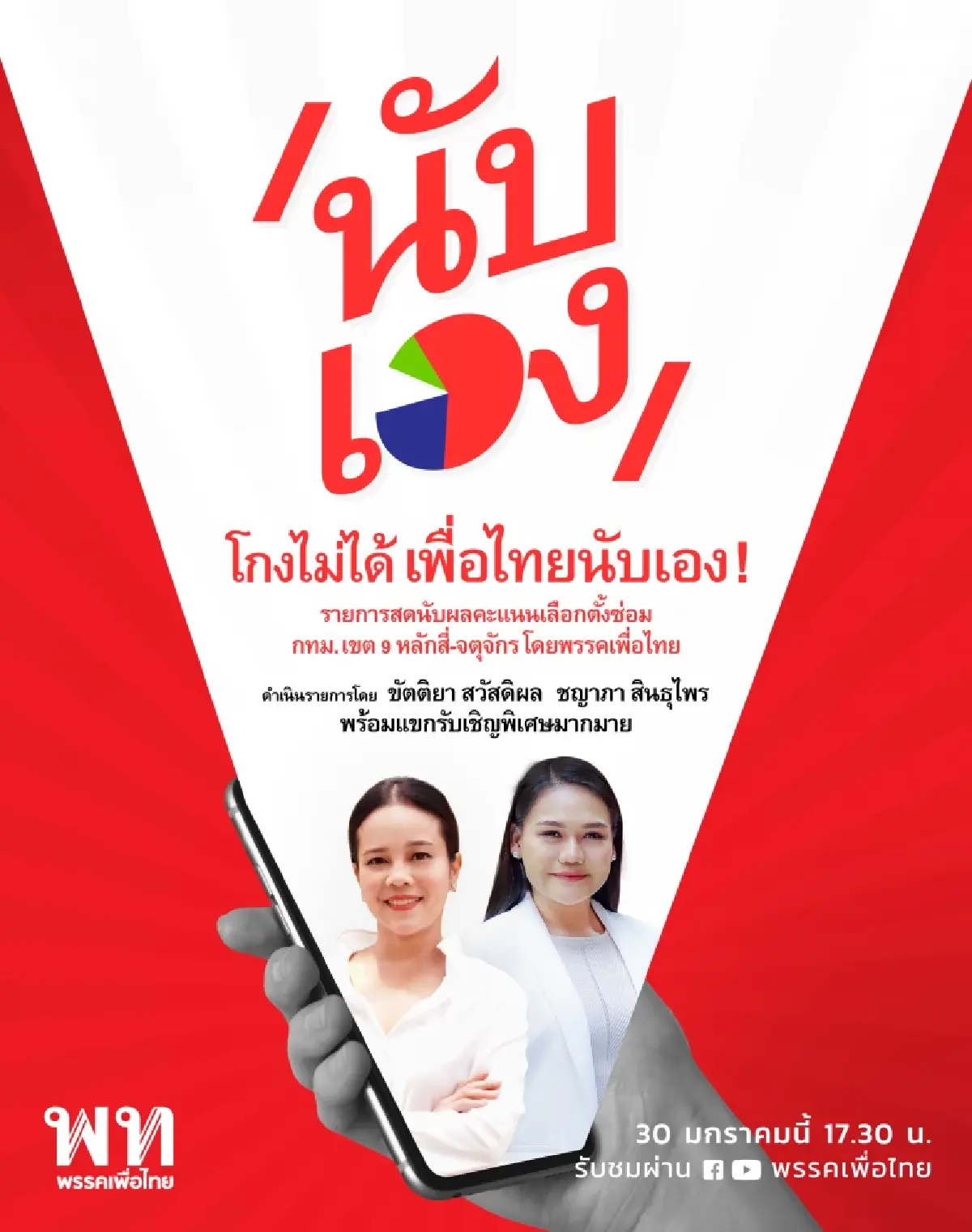 “เพื่อไทย” ผุดแคมเปญไลฟ์เฟซบุ๊กนับคะแนนเอง ป้องโกง “เลือกตั้งซ่อม” ส.ส.