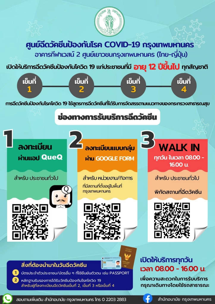 เช็ค ขั้นตอนจองคิว "ฉีดวัคซีนโควิด" เข็ม 1-4 พื้นที่ กทม.