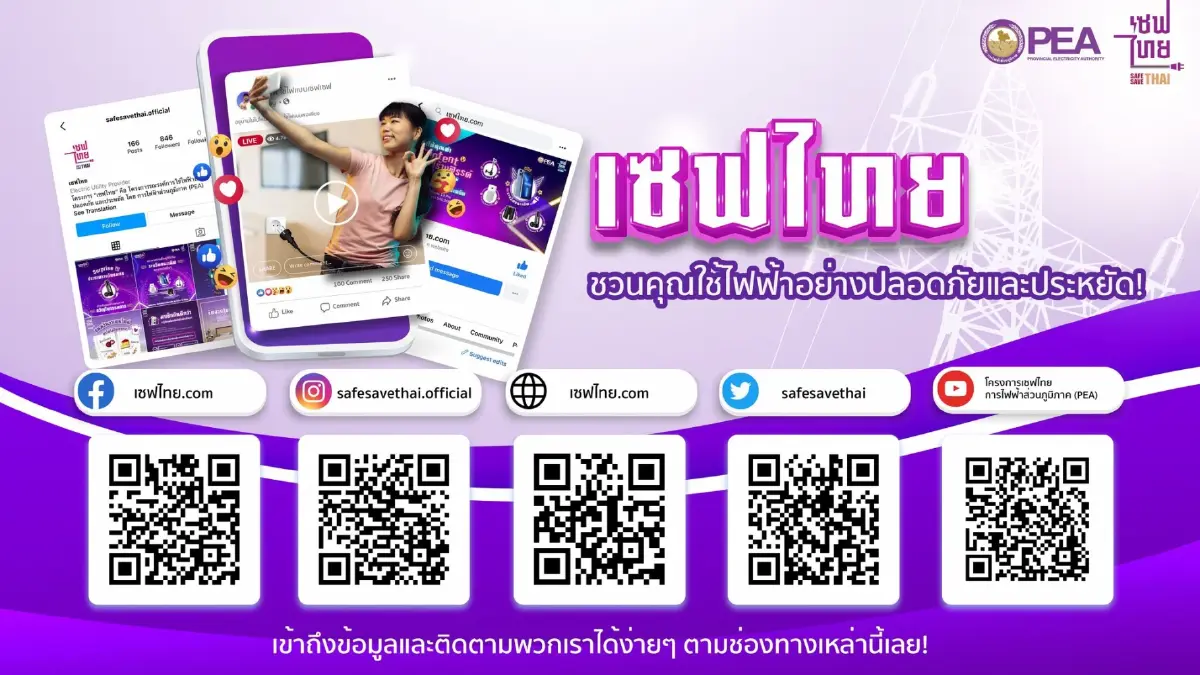เปิดแล้ว เซฟไทย.com ของโครงการเซฟไทย แหล่งข้อมูล การใช้ไฟฟ้าอย่างปลอดภัย และประหยัด จากการไฟฟ้าส่วนภูมิภาค (PEA)