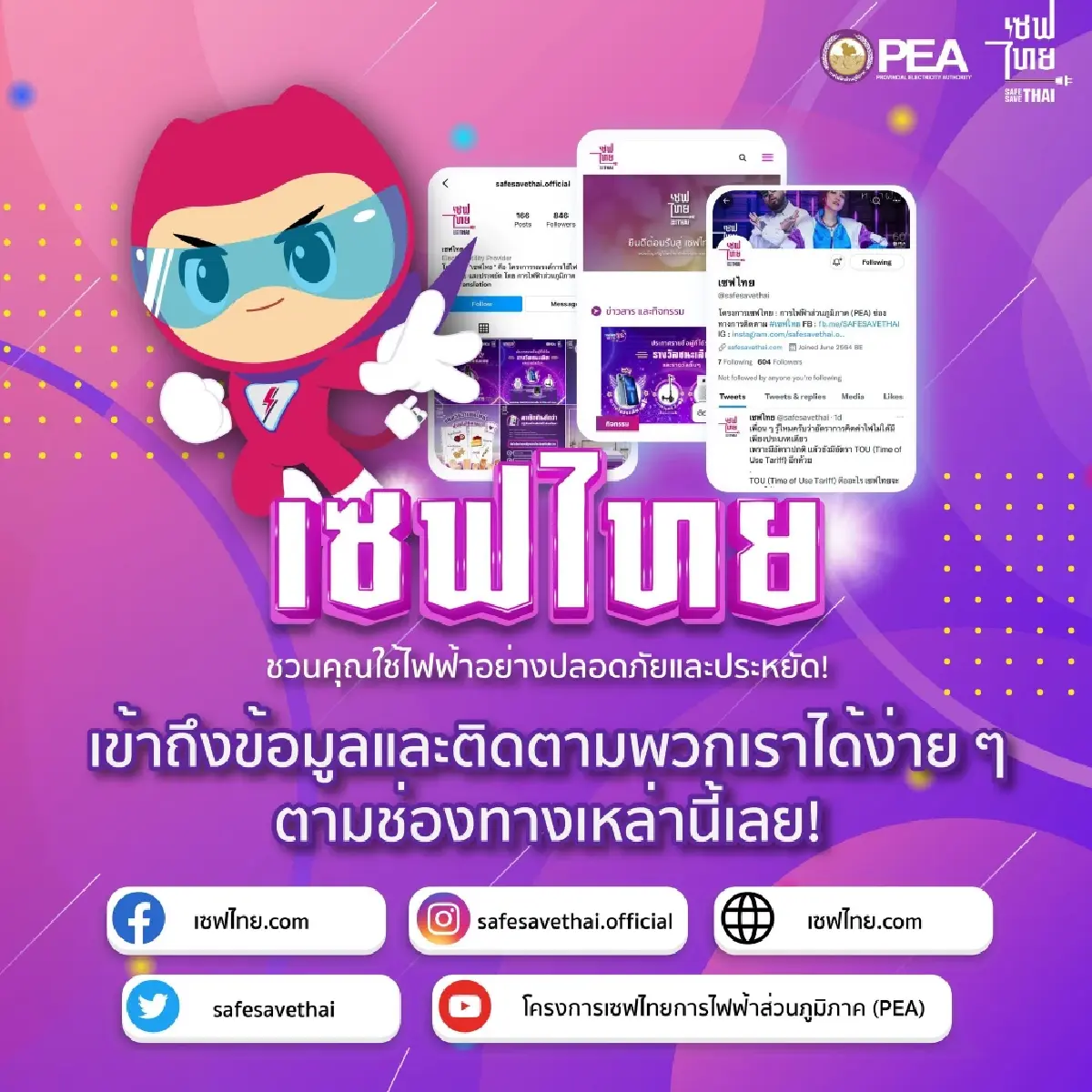 เปิดแล้ว เซฟไทย.com ของโครงการเซฟไทย แหล่งข้อมูล การใช้ไฟฟ้าอย่างปลอดภัย และประหยัด จากการไฟฟ้าส่วนภูมิภาค (PEA)