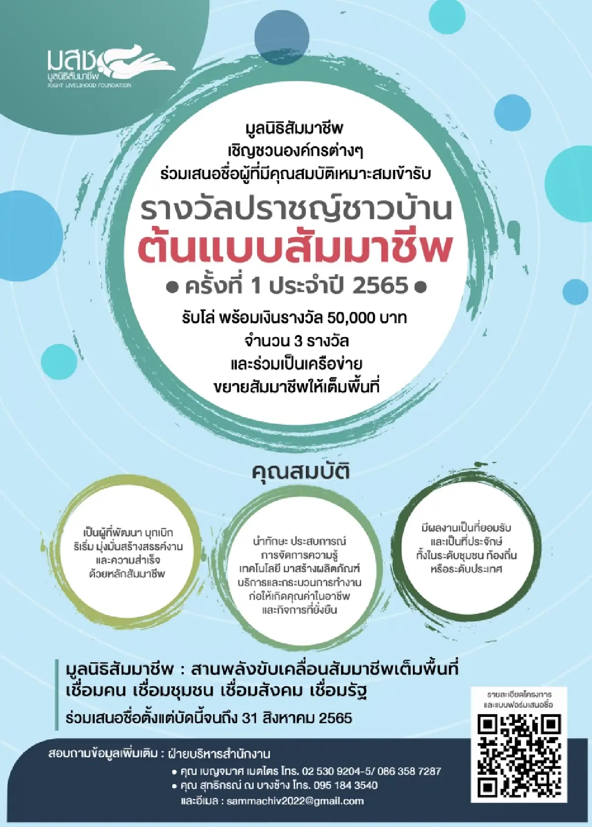 “มูลนิธิสัมมาชีพ”เชิญชวนร่วมเสนอชื่อรับรางวัล “ปราชญ์ชาวบ้านต้นแบบสัมมาชีพ”