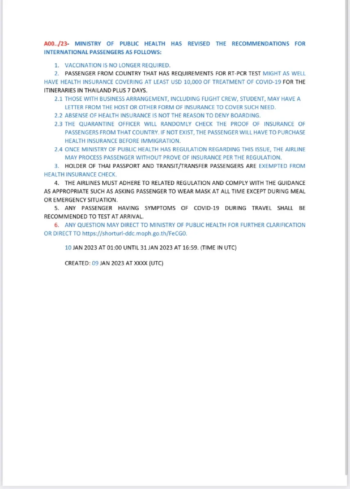 กพท.ปรับ NOTAM แจ้งสายการบินเลิกตรวจวัคซีน และประกัน 1 หมื่นดอลลาร์