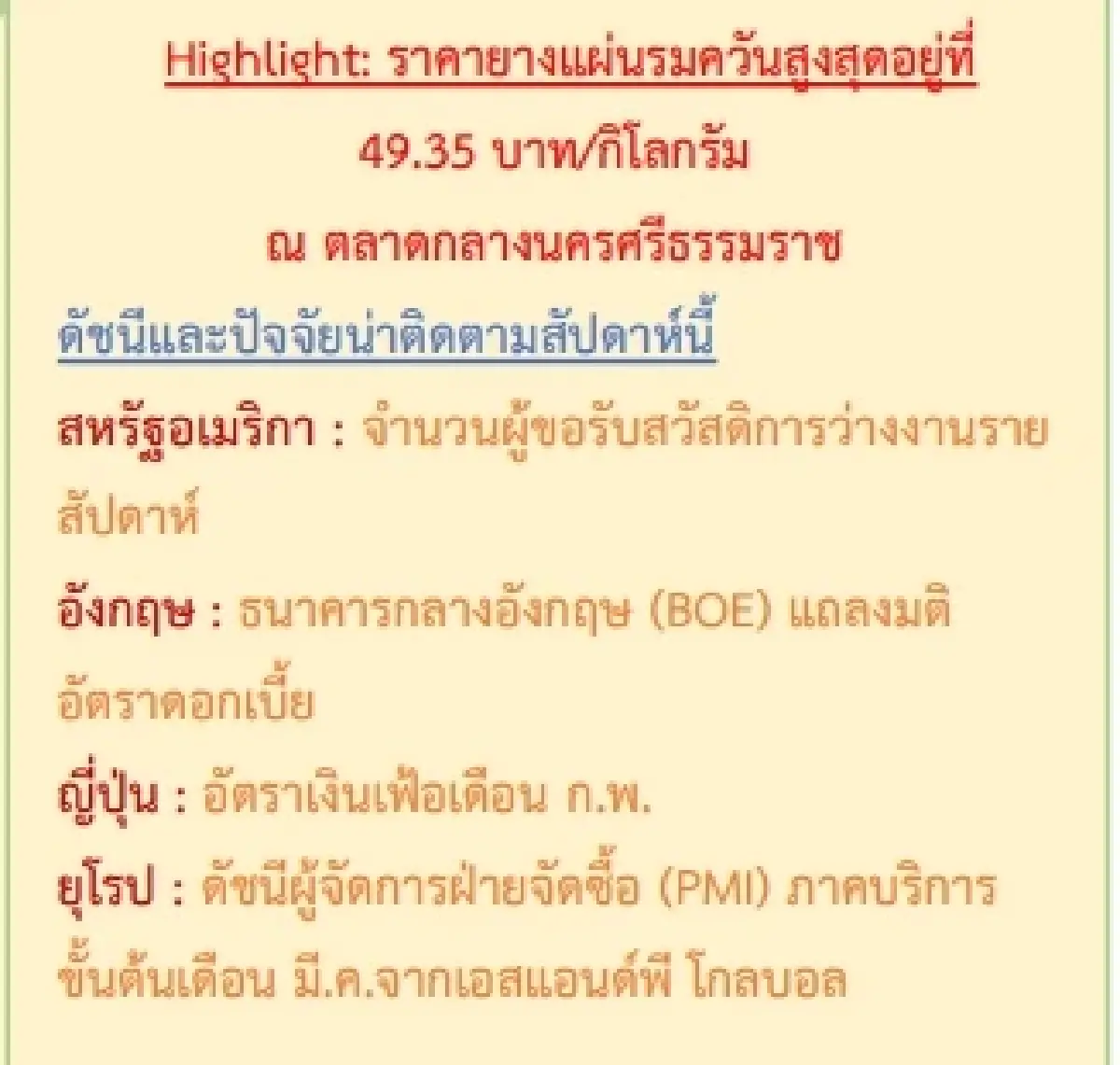 สถานการณ์ยางพารา วันที่ 23 มีนาคม 2566