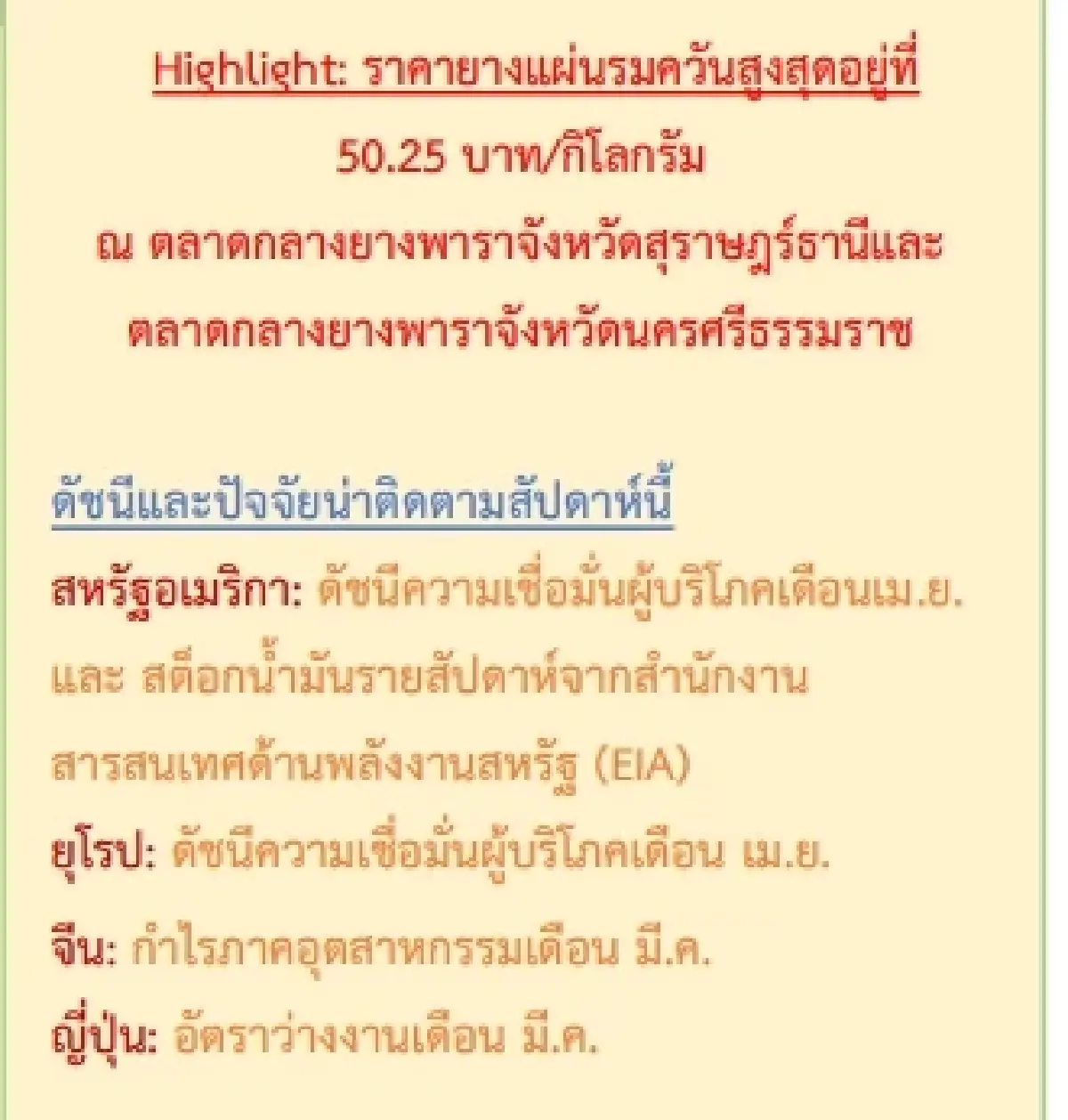 สถานการณ์ยางพารา วันที่ 26 เมษายน 2566