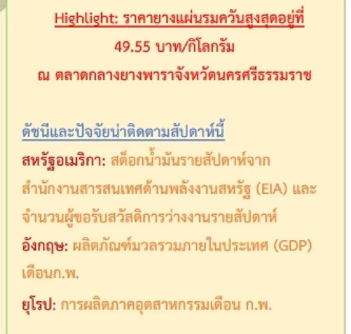 สถานการณ์ยางพารา วันที่ 12 เมษายน 2566