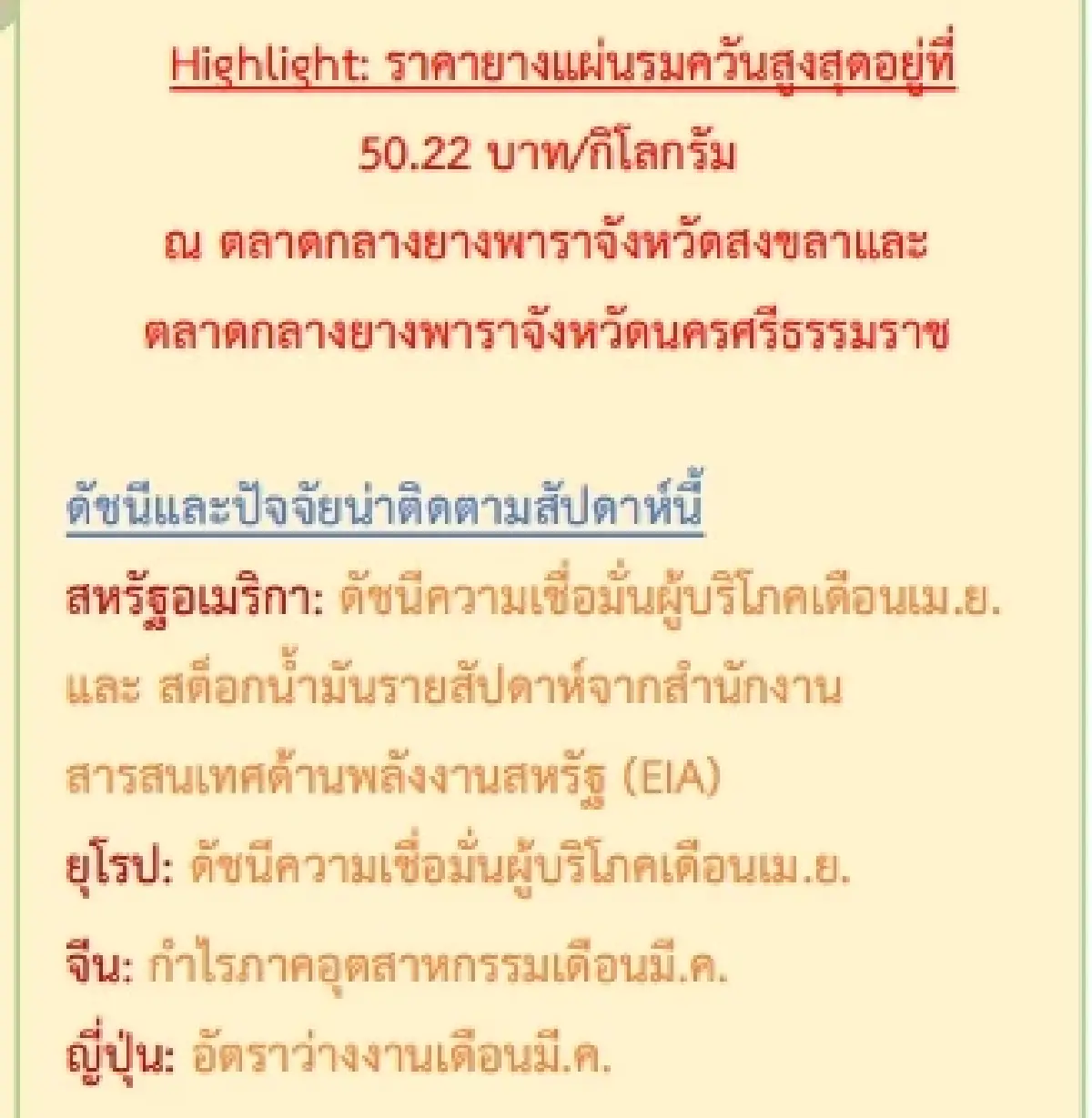สถานการณ์ยางพารา วันที่ 25 เมษายน 2566