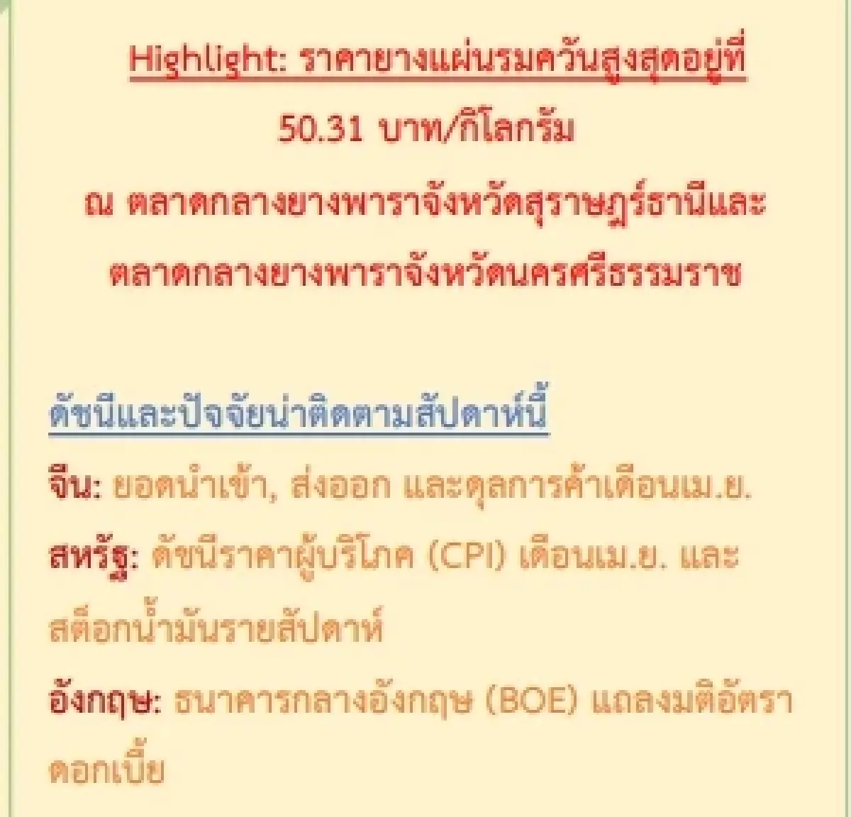 สถานการณ์ยางพารา วันที่ 8 พฤษภาคม 2566