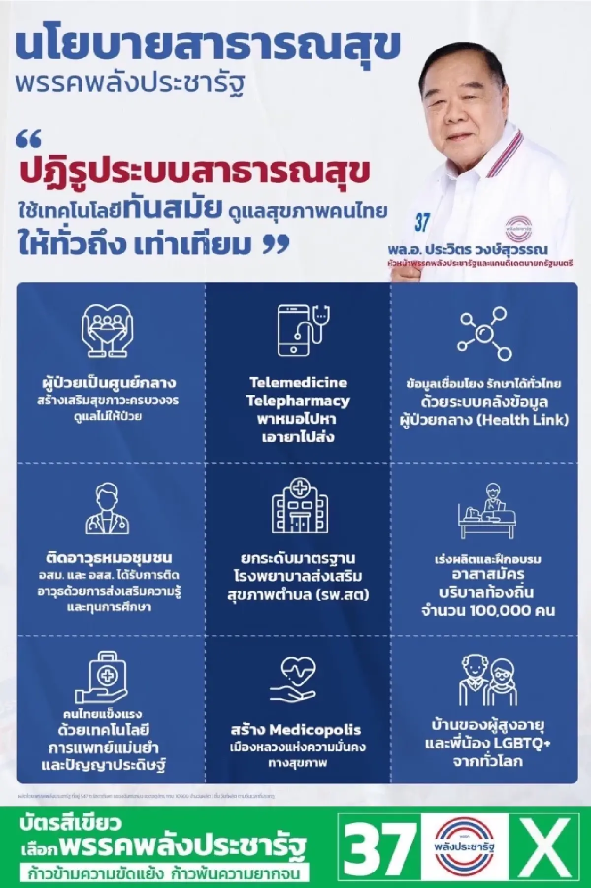 พปชร. ชู ปฏิรูประบบสาธารณสุขครบวงจร ยกระดับเมืองหลวงความมั่นคงด้านสุขภาพ