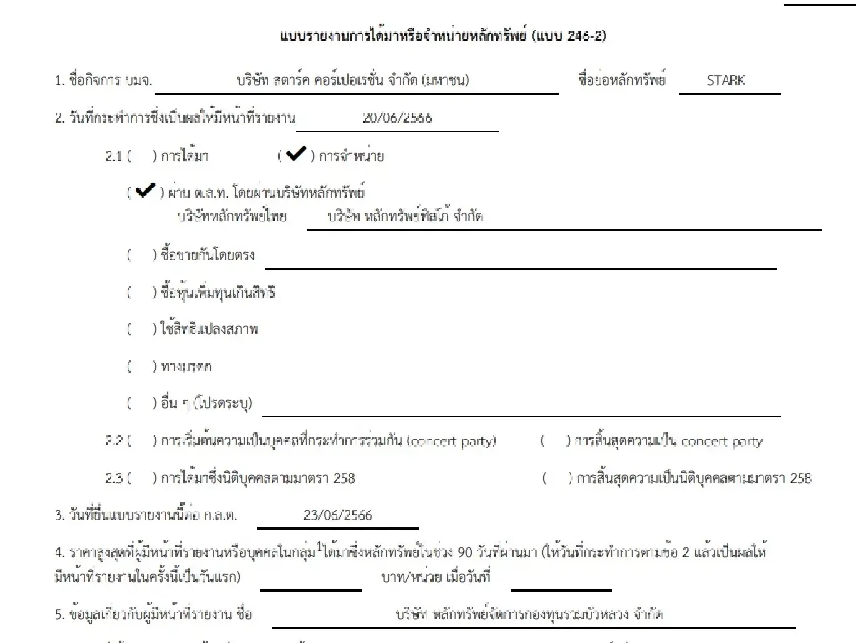 บลจ.บัวหลวง ขายหุ้น STARK  42.85 ล้านหุ้น วันที่ 20 มิ.ย. เหลือถือ 628 ล้านหุ้น