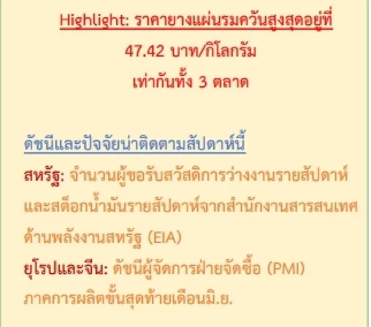 ยางแผ่นดิบ (สงขลา) 45.90 ลบ -0.12 บาท ยางแผ่นรมควัน (สงขลา) 47.42 ลบ -0.13 บาท