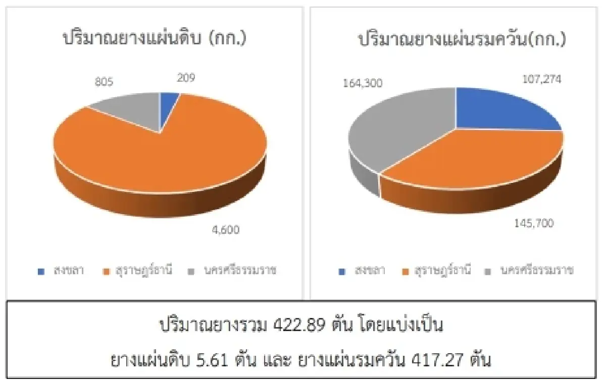 ยางแผ่นดิบ (สงขลา) 45.80 ลบ -0.46 บาท ยางแผ่นรมควัน (สงขลา) 47.43 ลบ -0.02 บาท