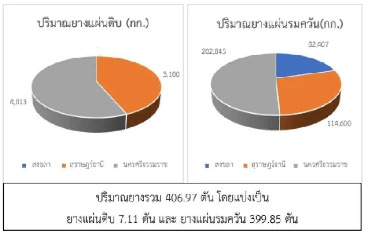 ยางแผ่นดิบ (สุราษฎ์ฯ) 46.00 ลบ -0.05 บาท ยางแผ่นรมควัน (สุราษฎ์ฯ) 47.51 บวก 0.17 บาท