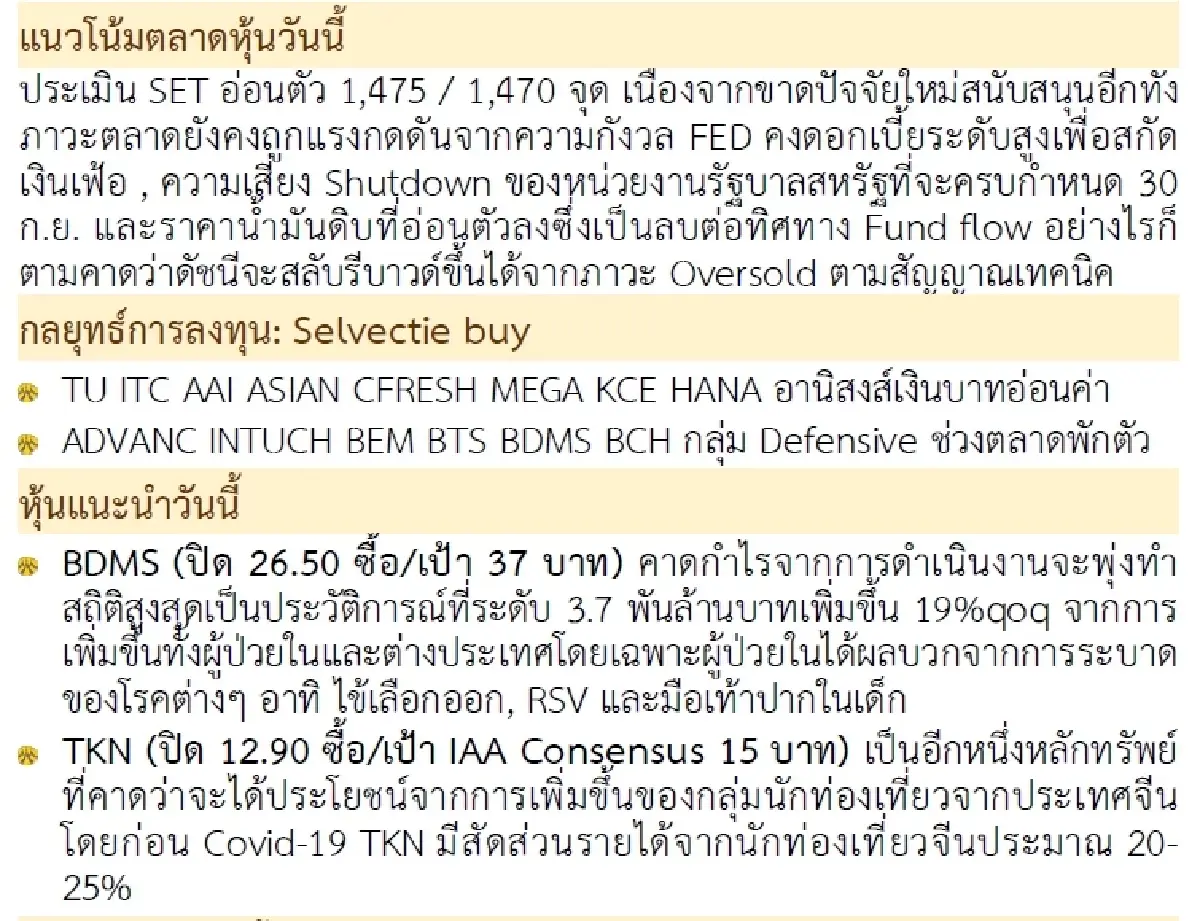 วิเคราะห์แนวโน้มตลาด : บล.กรุงศรี สายย่อรอเด้ง