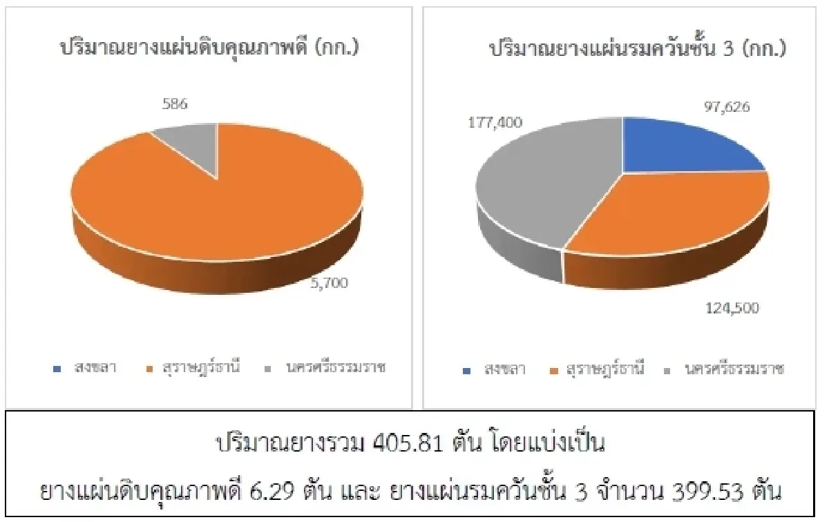 ยางแผ่นดิบ (สุราษฎร์ฯ) 48.68 ลบ -0.20 บาท ยางแผ่นรมควัน (สุราษฎร์ฯ) 50.88 บวก 0.01 บาท