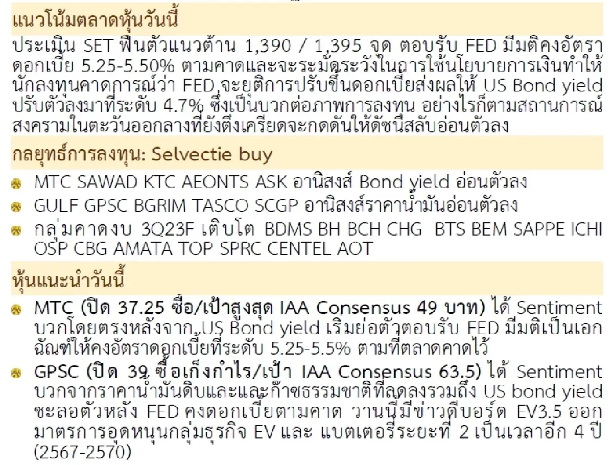 วิเคราะห์แนวโน้มตลาด : บล.กรุงศรี FED คงดอกเบี้ยตามคาด