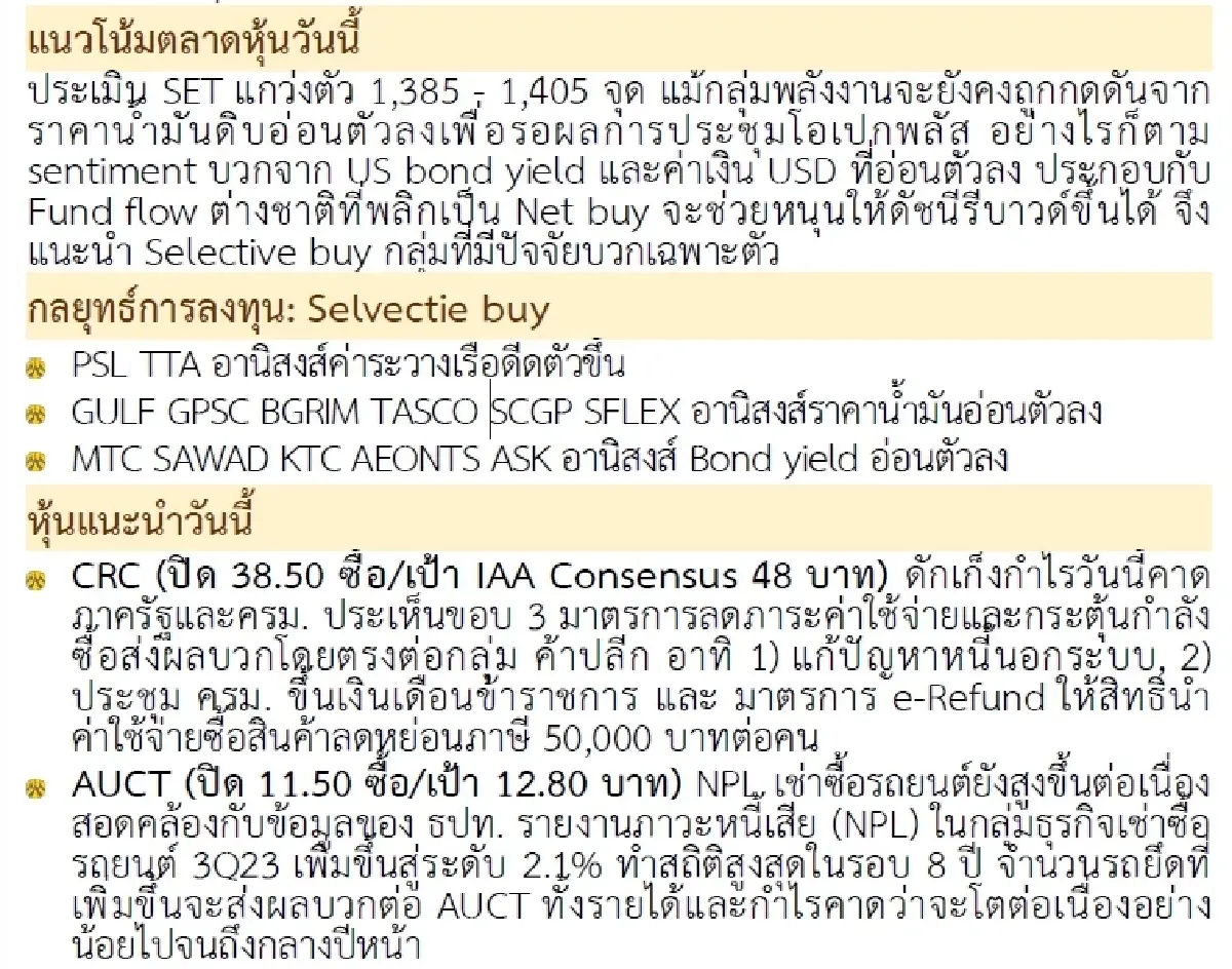 วิเคราะห์แนวโน้มตลาด : บล.กรุงศรี ฝรั่งเริ่มกลับมาซื้อ