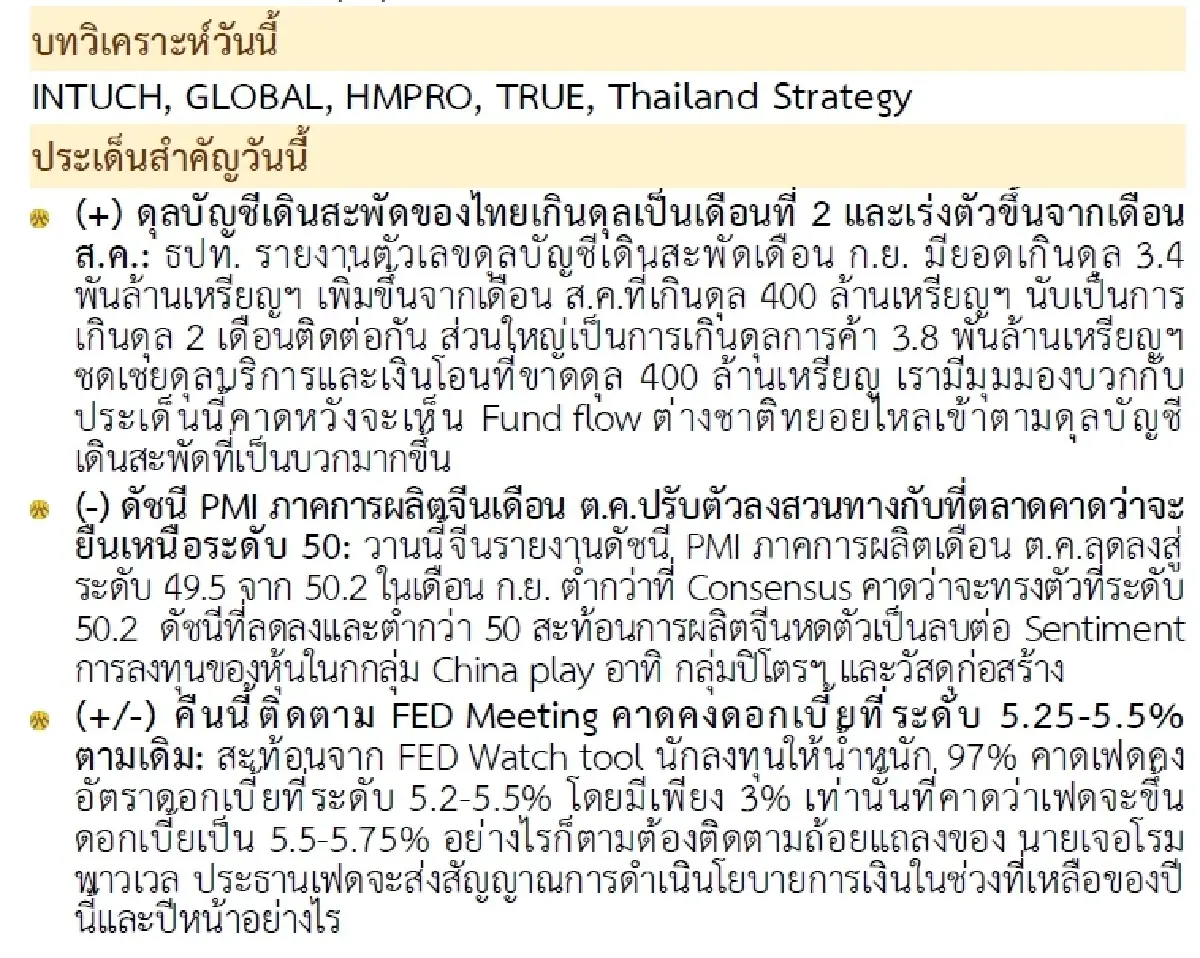 วิเคราะห์แนวโน้มตลาด : บล.กรุงศรี Swing trade