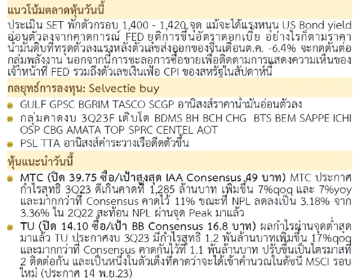 วิเคราะห์แนวโน้มตลาด : บล.กรุงศรี Selective buy