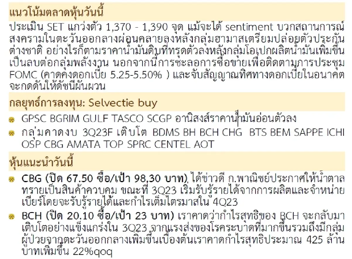 วิเคราะห์แนวโน้มตลาด : บล.กรุงศรี Swing trade