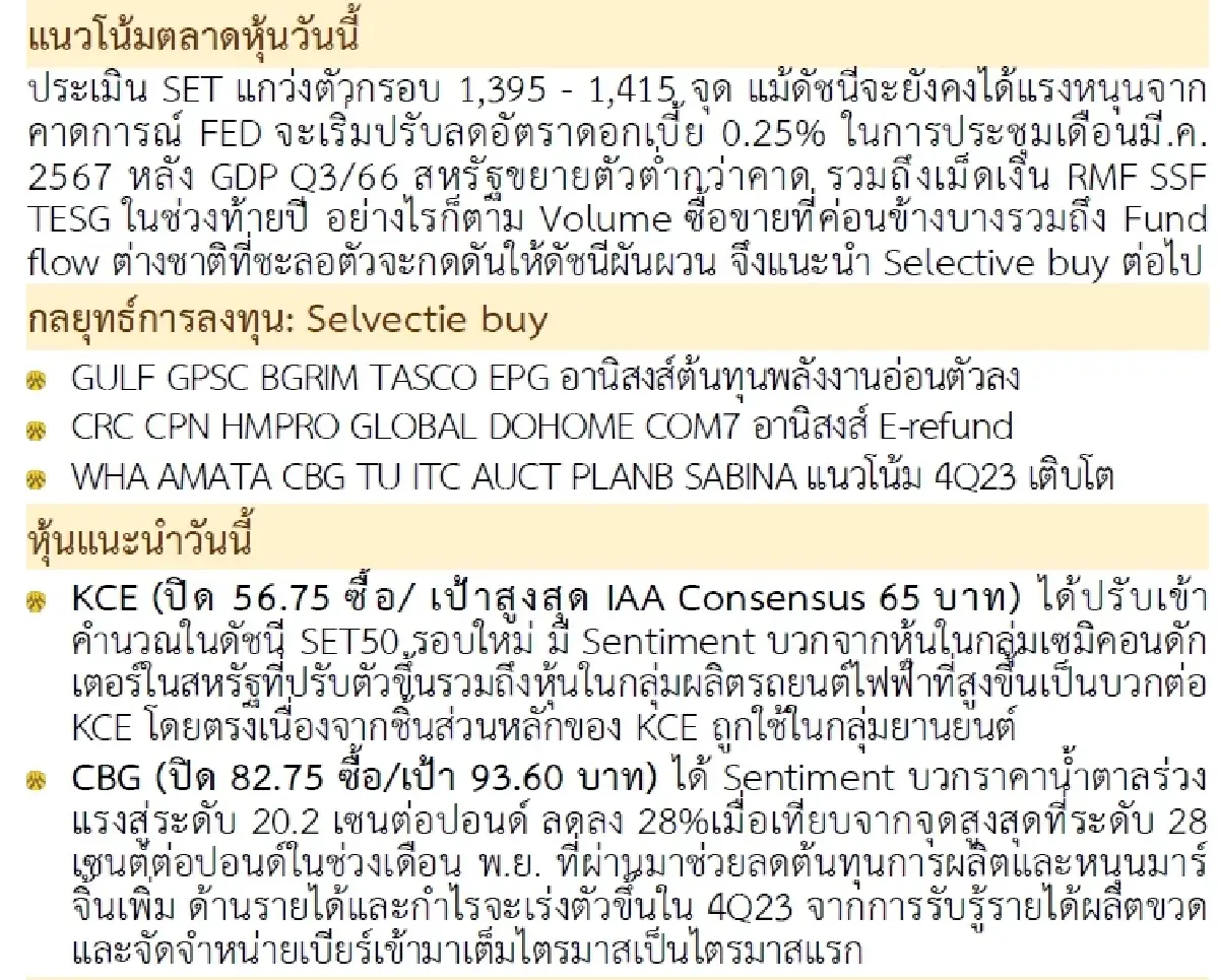 วิเคราะห์แนวโน้มตลาด : บล.กรุงศรี Selective buy
