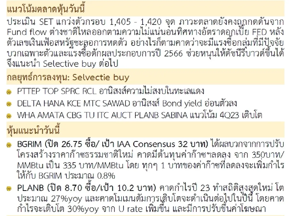 วิเคราะห์แนวโน้มตลาด : บล.กรุงศรี Selective ฺBuy