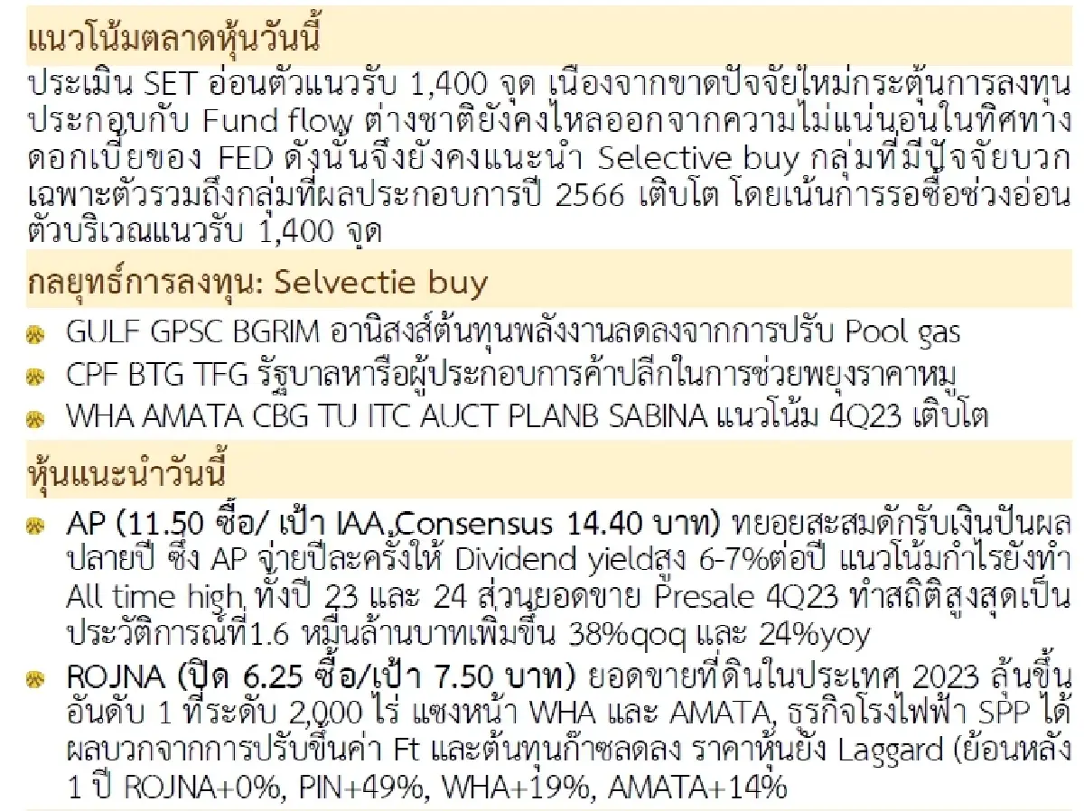 วิเคราะห์แนวโน้มตลาด :  บล.กรุงศรี ตั้งรับเล่นรีบาวนด์