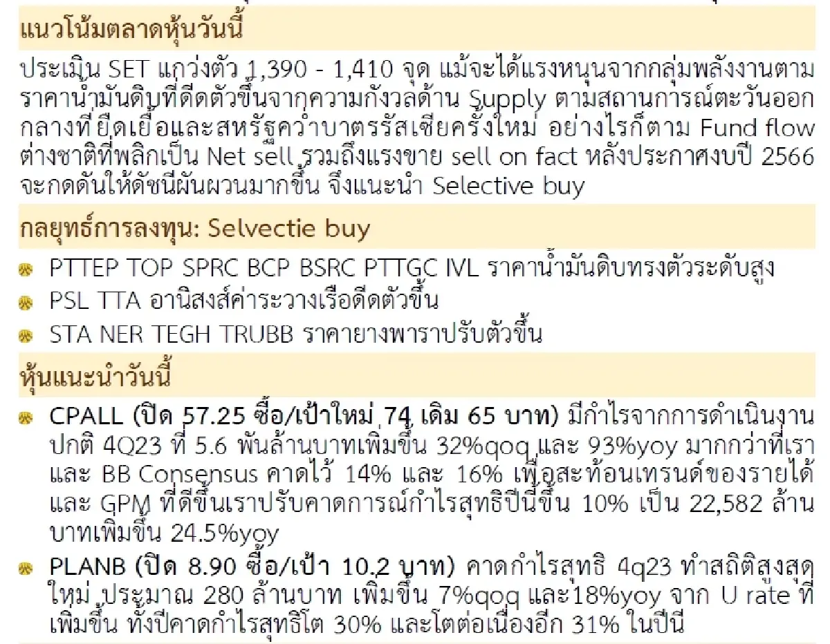วิเคราะห์แนวโน้มตลาด : บล.กรุงศรี โฟกัสรายตัว