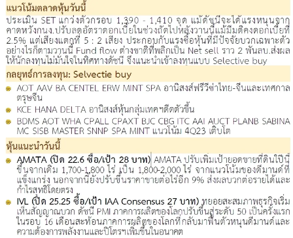 วิเคราะห์แนวโน้มตลาด : บล.กรุงศรี โฟกัสรายตัว