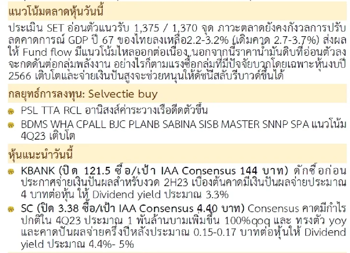 วิเคราะห์แนวโน้มตลาด : บล.กรุงศรี สายย่อรอเด้ง