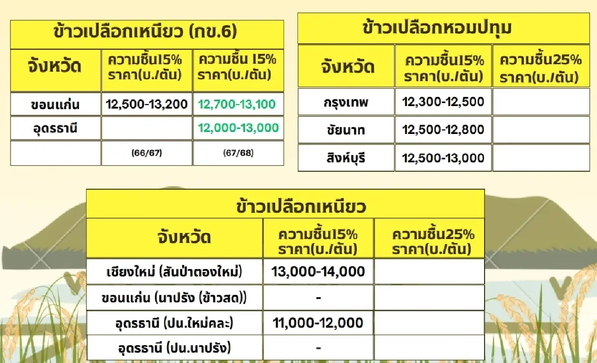 รายงานราคาข้าวขายส่งตลาดกรุงเทพฯ (สมาคมโรงสีข้าวไทย) วันที่ 22 พฤศจิกายน 2567