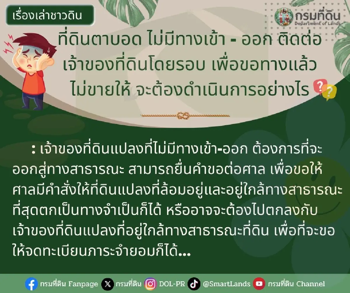กรมที่ดิน แจงที่ดินตาบอด ไม่มีทางเข้า - ออก เจ้าของที่ไม่ยอมขายให้แก้ยังไง