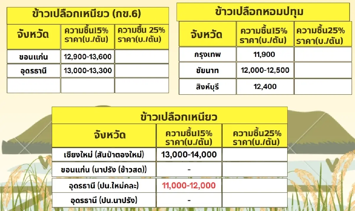 รายงานราคาข้าวขายส่งตลาดกรุงเทพฯ (สมาคมโรงสีข้าวไทย) วันที่ 28 กุมภาพันธ์ 2568
