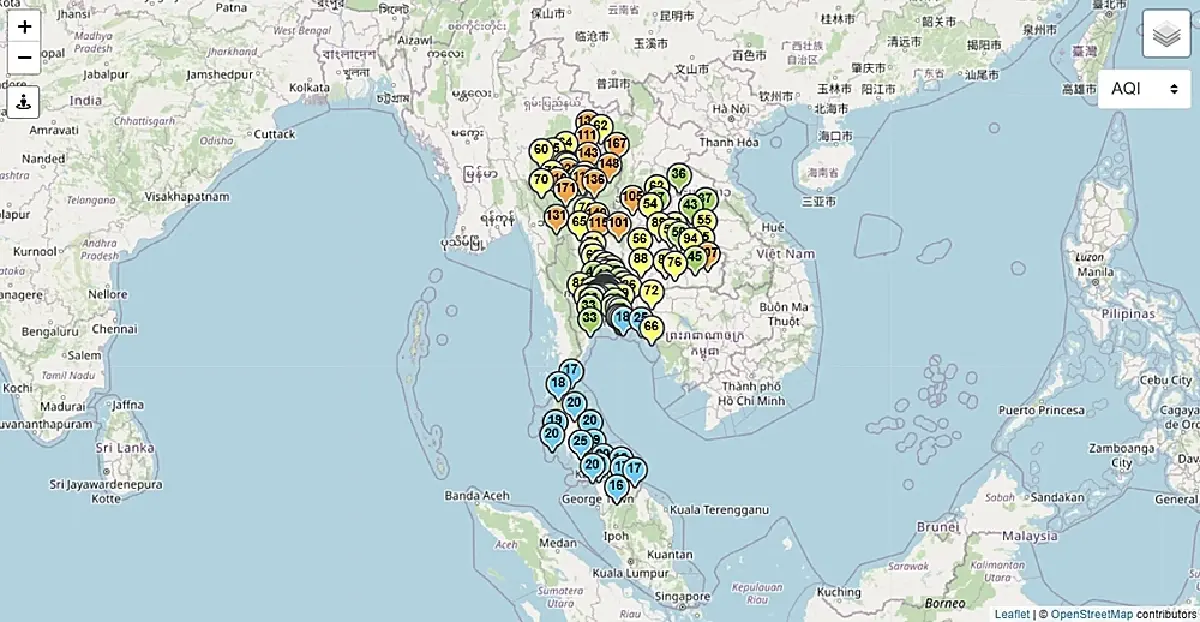 ค่าฝุ่น PM2.5 บ่ายนี้ กทม. คุณภาพอากาศดี - ภาคเหนือฝุ่นพุ่งสีส้ม เกินมาตรฐาน