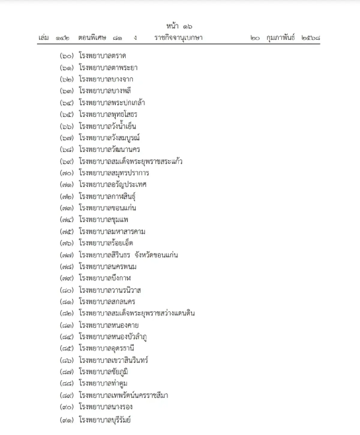 กระทรวงสาธารณสุข ประกาศ รายชื่อสถานบำบัดรักษาทางสุขภาพจิต พ.ศ. 2568