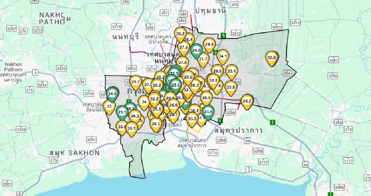 ค่าฝุ่นวันนี้ PM 2.5 กรุงเทพ ฝุ่นสูงเกิน 2 พื้นที่ อากาศไม่ดี