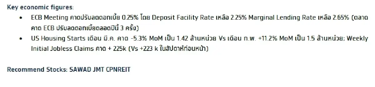 วิเคราะห์แนวโน้มตลาด : บล.กรุงไทย เอ็กซ์สปริง คาด ECB Meeting ลดดอกเบี้ย เพื่อหนุนการเติบโต
