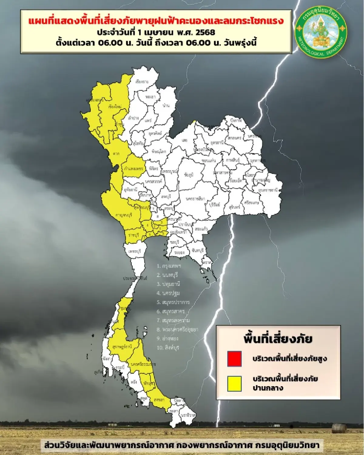 พายุฤดูร้อนวันนี้ ฝนถล่ม 26 จังหวัด กทม. ฟ้าคะนอง ลมกระโชกแรง